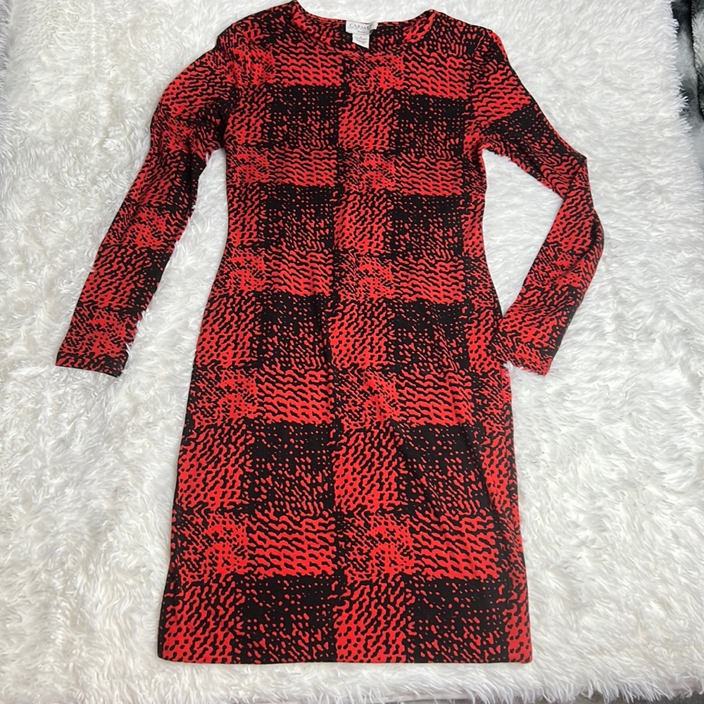 Carmen Marc Valvo Pencil Dress / Red & Black - S